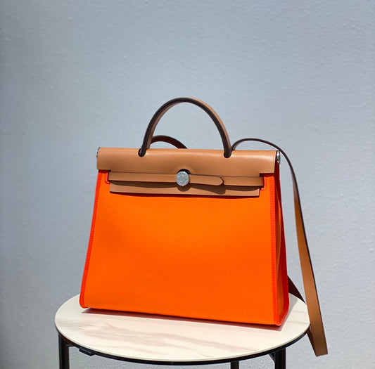Herbag 31 Toile Orange Canvas Gold Cowhide Leather