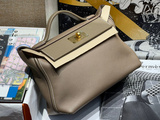 HM 24/24 Bag Etoupe Leather Gold Hardware