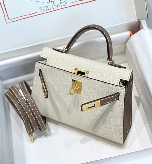 HM Mini Kelly 19cm Cream Etoupe Epsom Gold Hardware