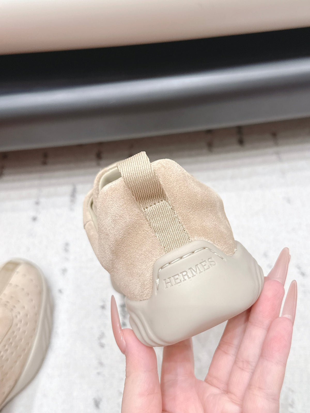 HM 26s Trail Sneakers In Beige Perforated Suede
