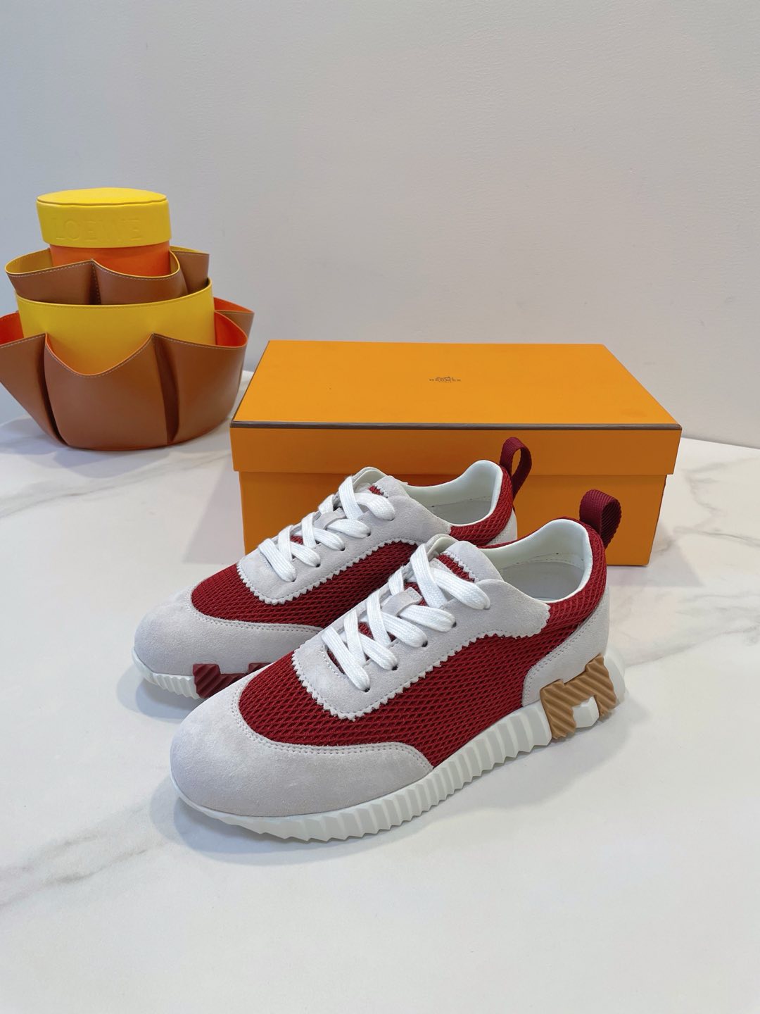 HM Bouncing sneaker Beige Gray mix Red Fabric with Suede 212285