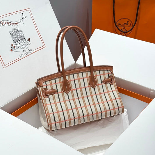HM Shoulder Birkin 29cm Gold Brown Swift Cowhide Toile H Shw 249926
