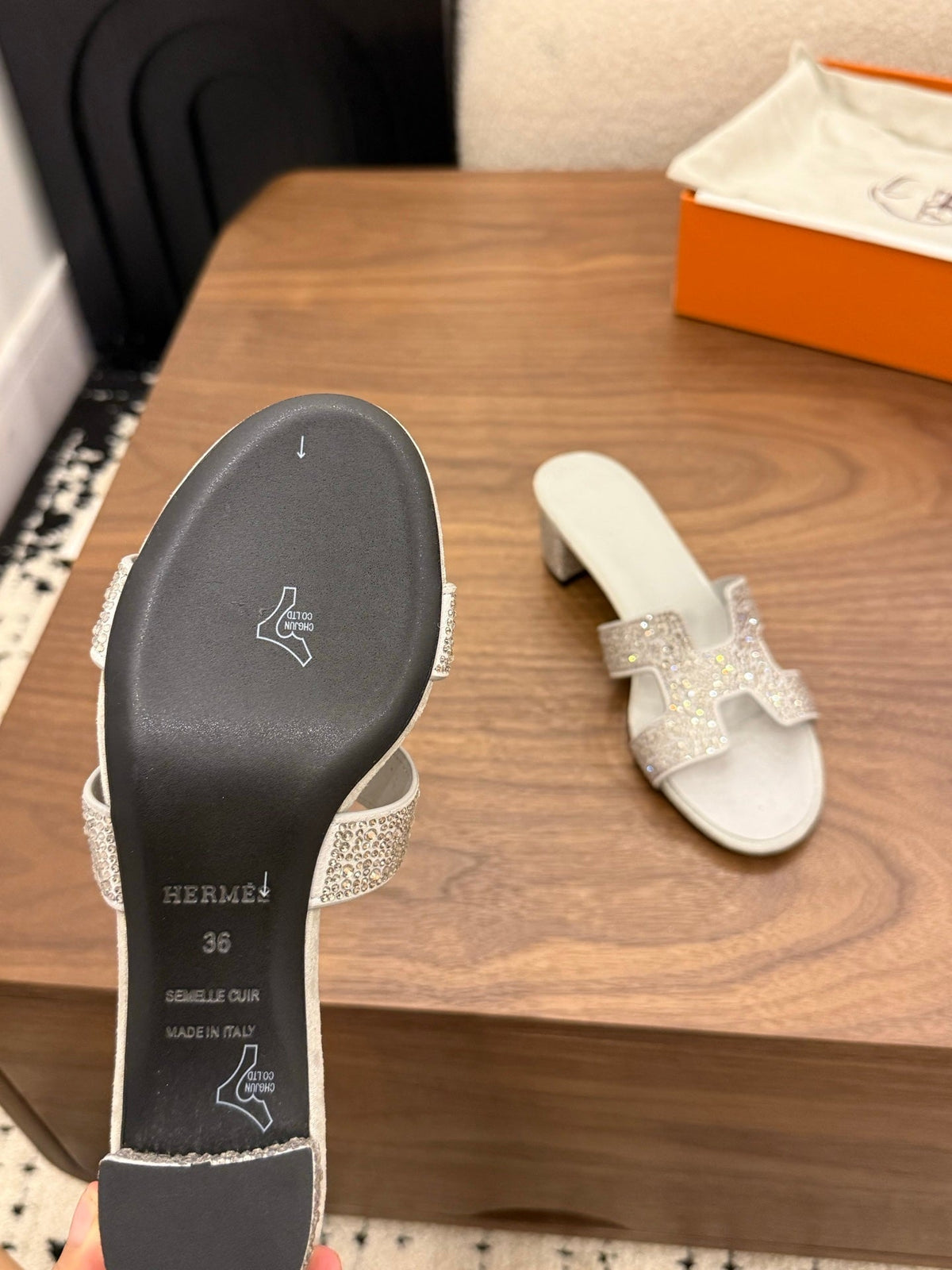 HM 26s Oasis Sandal In Light Grey Suede With Crystals