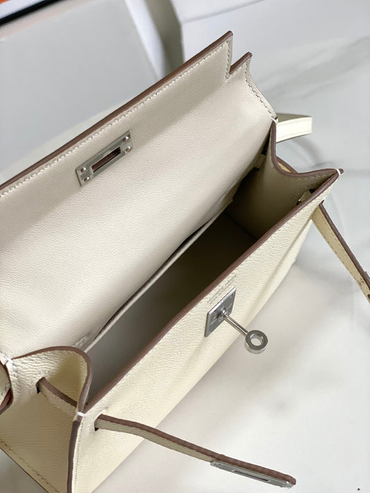 HM Mini Kelly 19cm Cream Epsom Silver Hardware