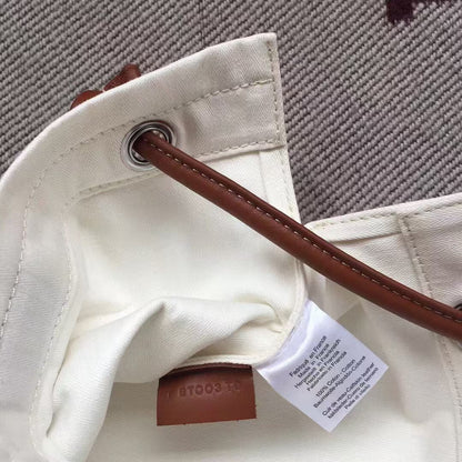 HM Aline Grooming Bag White Canvas Brown Cowhide