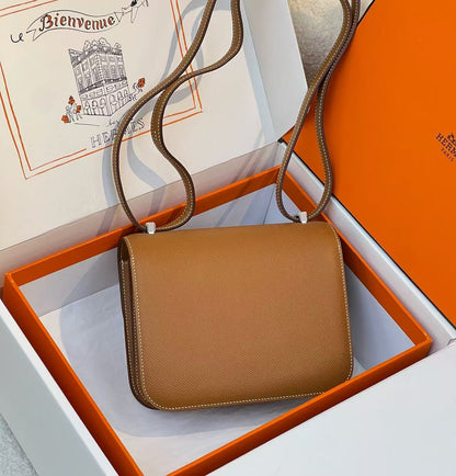 HM CONSTANCE BAGS 22 RUSSET EPSOM SLIVER HARDWARE