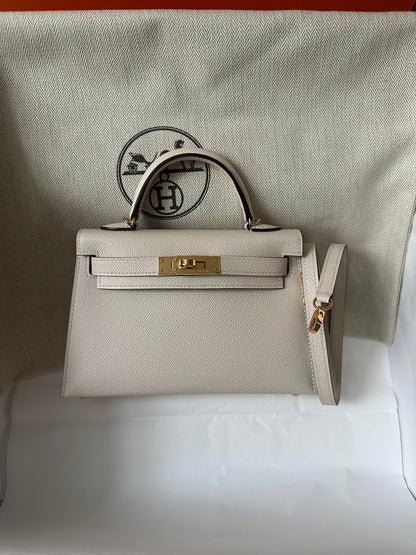 HM KELLY MINI 20 WHITE EPSOM GOLD HARDWARE 314875