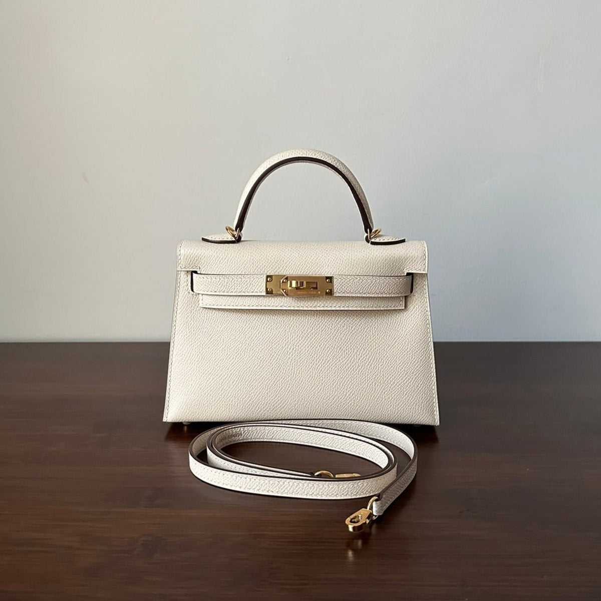 HM KELLY MINI 20 WHITE EPSOM GOLD HARDWARE 314875