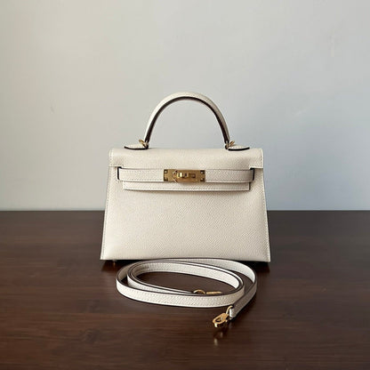 HM KELLY MINI 20 WHITE EPSOM GOLD HARDWARE 314875