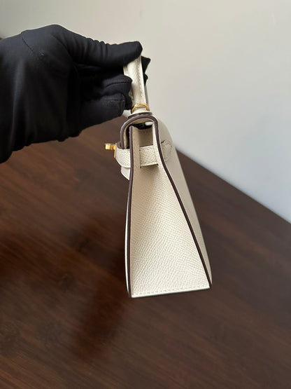 HM KELLY MINI 20 WHITE EPSOM GOLD HARDWARE 314875