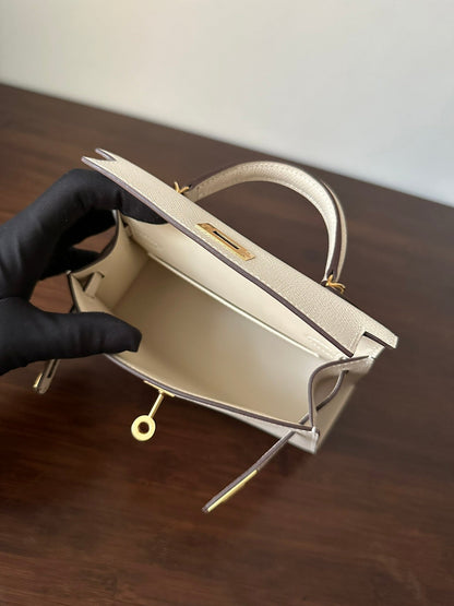HM KELLY MINI 20 WHITE EPSOM GOLD HARDWARE 314875