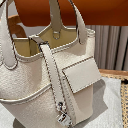 HM Picotin Lock 18CM Pocket Handbag Ivory Swift Canvas