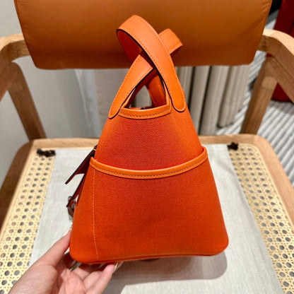 HM Picotin Lock 18CM Pocket Handbag Orange Swift Canvas