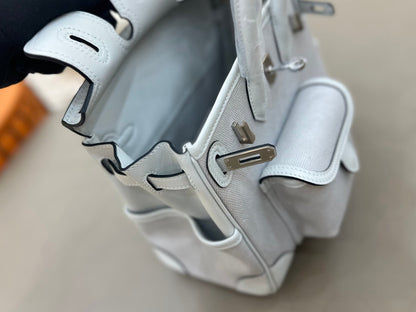 HM Birkin Cargo 25CM Handbag Light Gray Swift Canvas