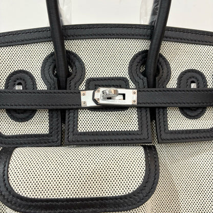 HM Birkin Cargo 25CM Handbag Ivory Black Swift Canvas