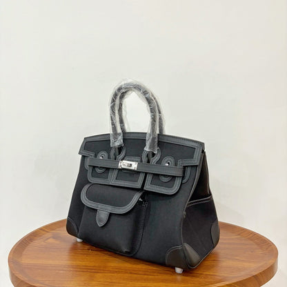 HM Birkin Cargo 25CM Handbag Black Swift Canvas