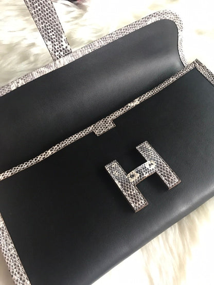 HM Jige Elan 29 Clutch In Black Calfskin With White Lizard Skin (25 days of production)