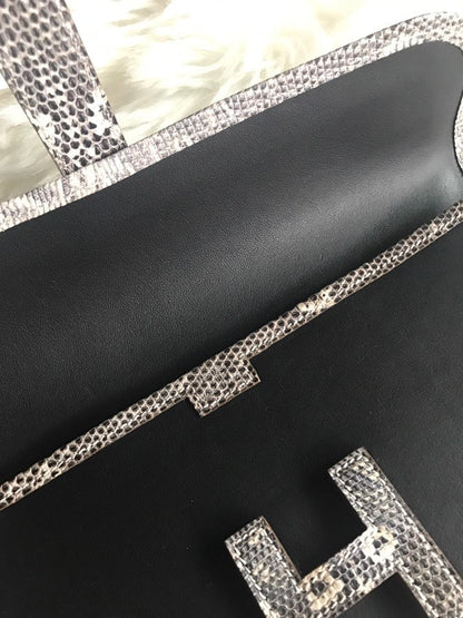 HM Jige Elan 29 Clutch In Black Calfskin With White Lizard Skin (25 days of production)