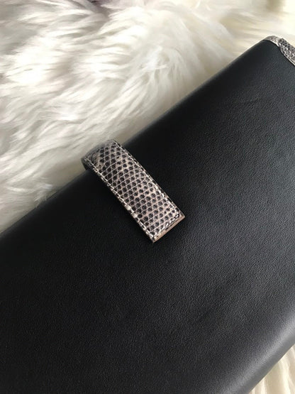 HM Jige Elan 29 Clutch In Black Calfskin With White Lizard Skin (25 days of production)