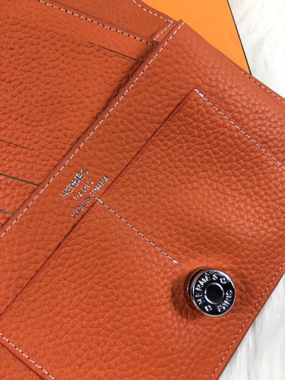 HM Dogon Wallet 20 Orange Grained Calfskin
