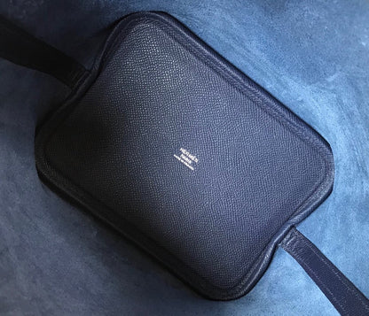 HM PICOTIN LOCK 18 NAVY EPSOM WITH BRAID STRAP