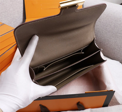 HM CONSTANCE BAGS 22 CHOCOLATE EPSOM GOLD HARDWARE