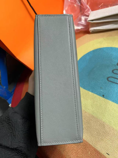 HM KELLY MINI POCHETTE 22 IN GREY CALFSKIN