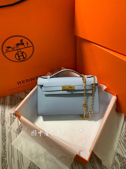HM KELLY MINI POCHETTE 22 SAPPHIRE EPSOM