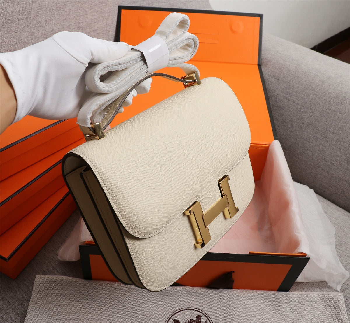 HM CONSTANCE BAGS 19 CREAM EPSOM GOLD HARDWARE