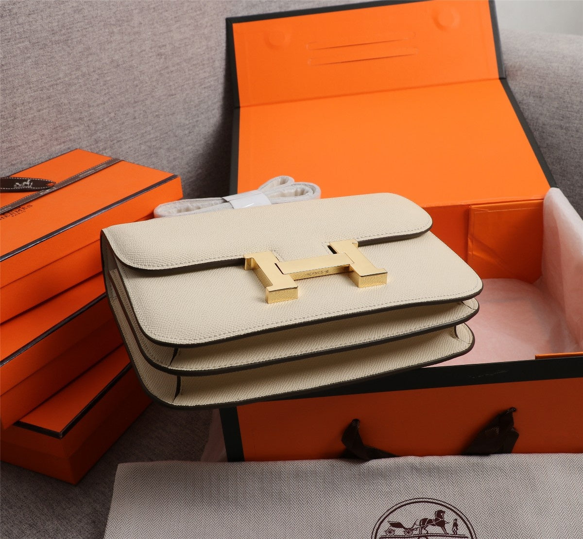 HM CONSTANCE BAGS 19 CREAM EPSOM GOLD HARDWARE