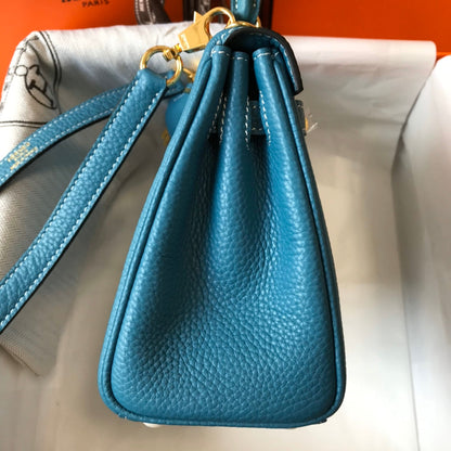 HM Mini Kelly 20cm Blue Jean Togo Leather Gold Hardware
