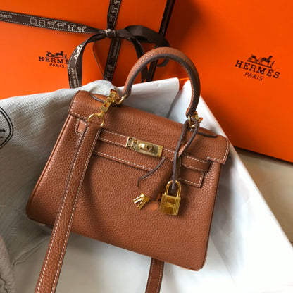 HM Mini Kelly 20cm Gold Togo Leather Gold Hardware