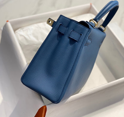 HM KELLY 32CM BAG IN NAVY TOGO GOLD HARDWARE