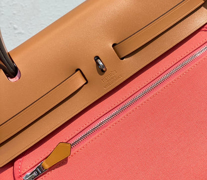 Herbag 31 Toile Pink Canvas Gold Cowhide Leather