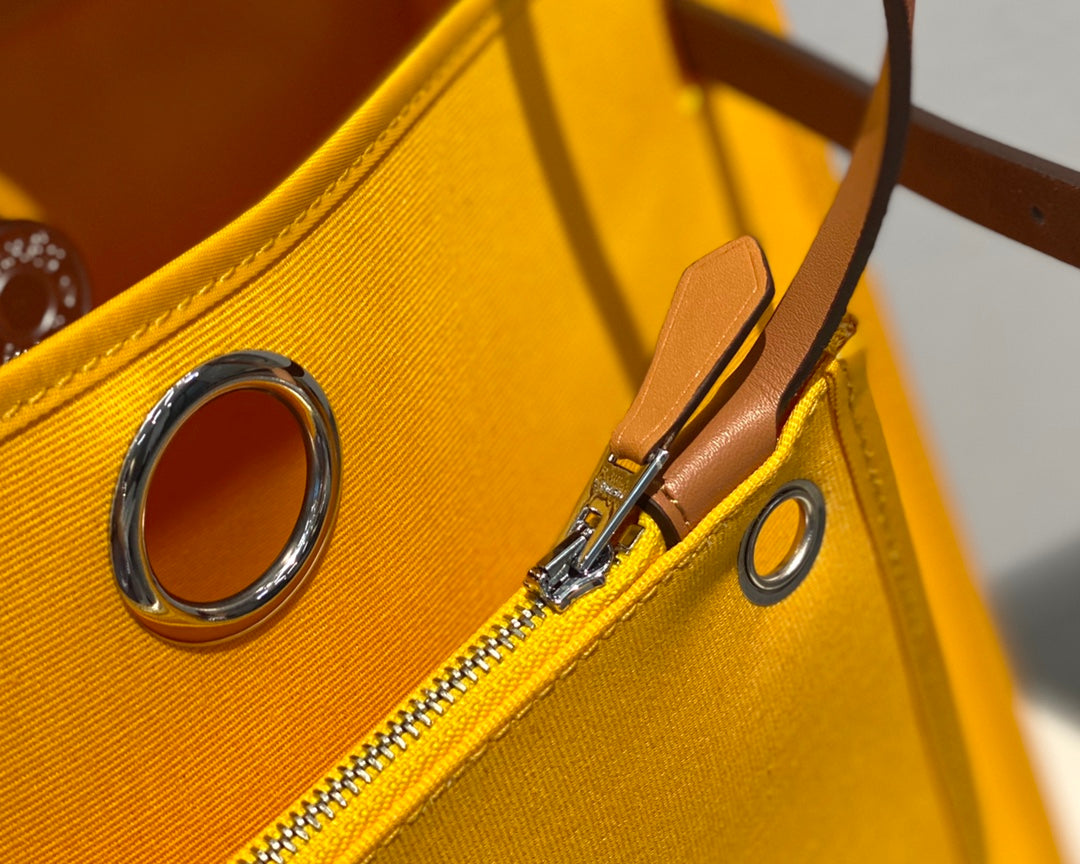 Herbag 31 Toile Yellow Canvas Gold Cowhide Leather