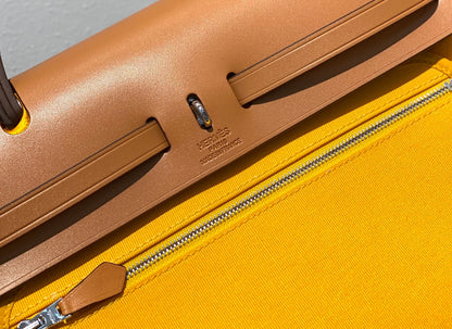 Herbag 31 Toile Yellow Canvas Gold Cowhide Leather