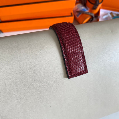 HM Jige Elan 29 Clutch In White Calfskin With Garnet Red Lizard Skin (25 days of production)