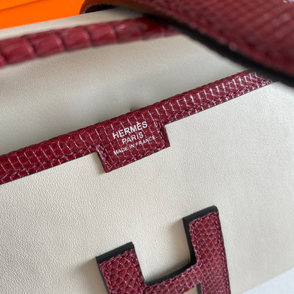 HM Jige Elan 29 Clutch In White Calfskin With Garnet Red Lizard Skin (25 days of production)