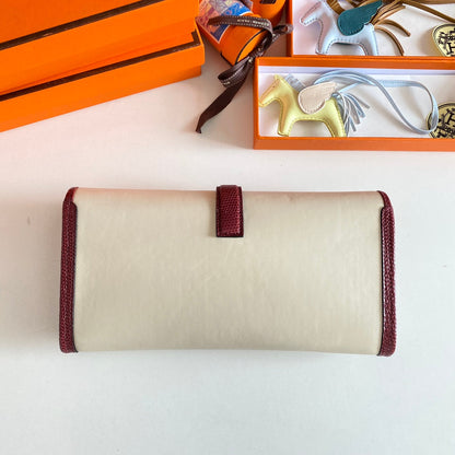 HM Jige Elan 29 Clutch In White Calfskin With Garnet Red Lizard Skin (25 days of production)