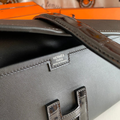 HM Jige Elan 29 Clutch In Black Calfskin With Lizard Skin(25 days of production)