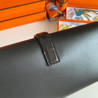 HM Jige Elan 29 Clutch In Black Calfskin With Lizard Skin(25 days of production)