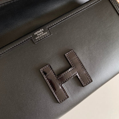 HM Jige Elan 29 Clutch In Black Calfskin With Lizard Skin(25 days of production)