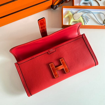 HM Jige Elan 29 Clutch In Ruby Red Calfskin With Apple Red Lizard Skin (25 days of production)