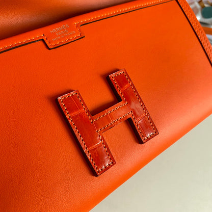 HM Jige Elan 29 Clutch In Bright Orange Calfskin With Lizard Skin(25 days of production)