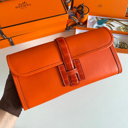 HM Jige Elan 29 Clutch In Bright Orange Calfskin With Lizard Skin(25 days of production)