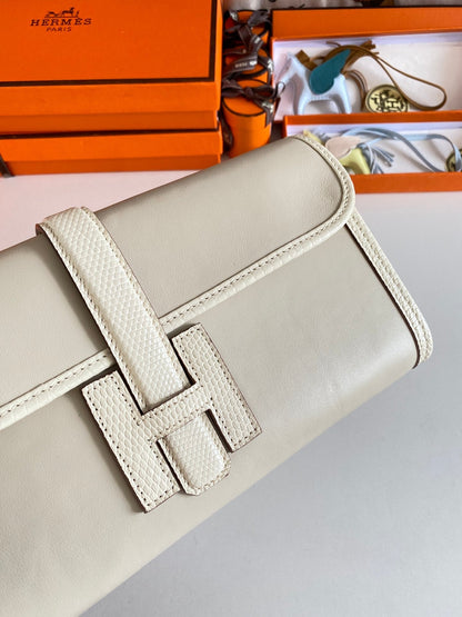 HM Jige Elan 29 Clutch In Bisque Beige Calfskin With Lizard Skin (25 days of production)