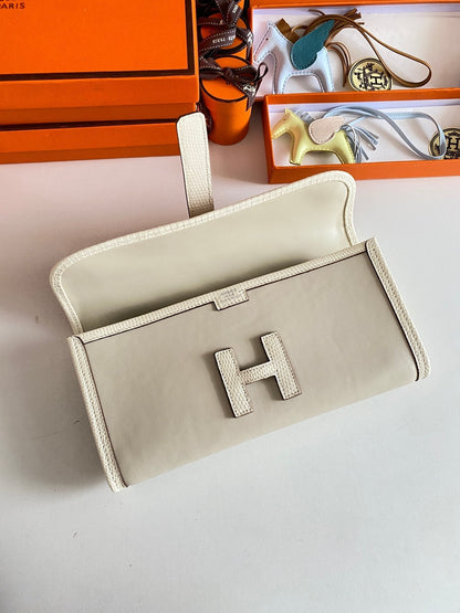 HM Jige Elan 29 Clutch In Bisque Beige Calfskin With Lizard Skin (25 days of production)