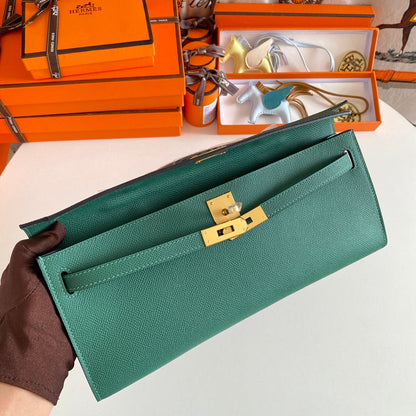 HM Kelly Cut 31 Kaitoke Green Epsom Leather Gold Hardware 229040