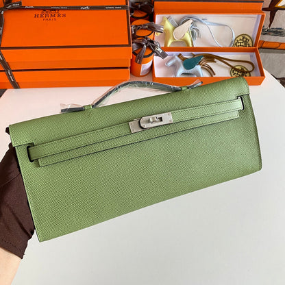 HM Kelly Cut 31 Olive Green Epsom Leather Silver Hardware 229044