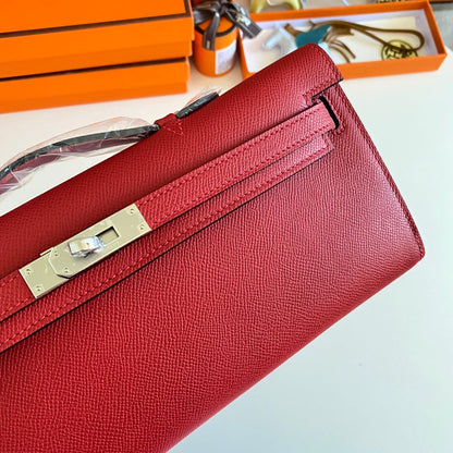 HM Kelly Cut 31 Red Epsom Leather Silver Hardware 229050